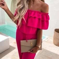 Levency Ruffles Off The Shoulder Drawstring Jumpsuits 25 Levency Ruffles Off The Shoulder Drawstring Jumpsuits