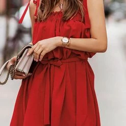 Levency Solid Tie Shoulder Mini Dress New In