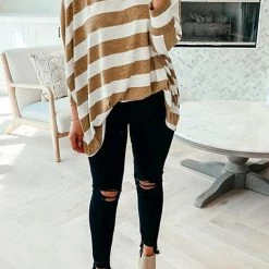 Levency Stripe O Neck Bat Blouse New In