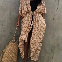 Levency Leaf Belted Kimono Cardigan