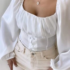 Levency Square Neck Lace Up Top