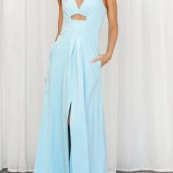 Levency Cut Out Backless V Neck Maxi Dress