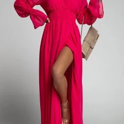 Levency New In Empire Waist V Neck Slit Maxi Dress