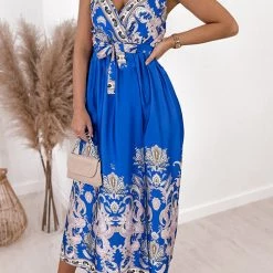 Levency New In Paisley Print V Neck Slip Maxi Dress