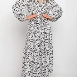 Levency New In Print Belted Long Sleeve Maxi Dress