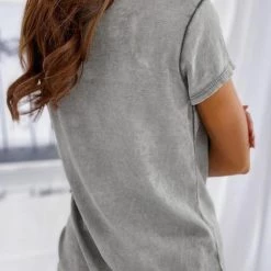Levency V Neck Button Pockets T Shirt