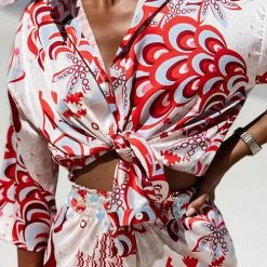 Levency New In Print Tie Blouse Short Set 21 Levency New In Print Tie Blouse Short Set