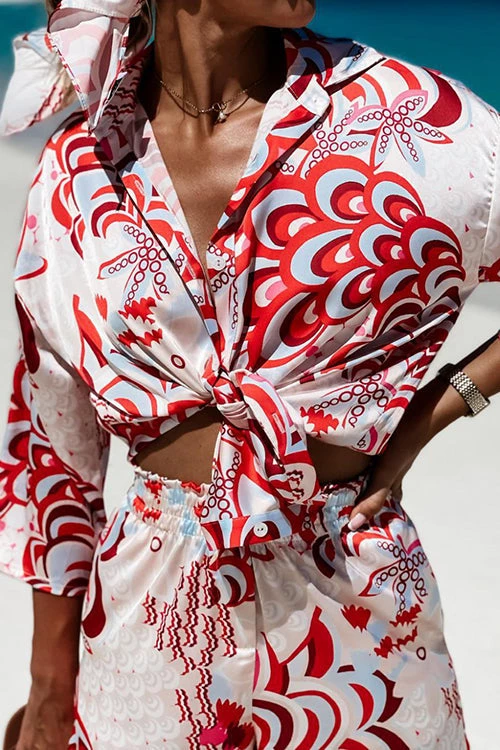 Levency New In Print Tie Blouse Short Set 6 Levency New In Print Tie Blouse Short Set