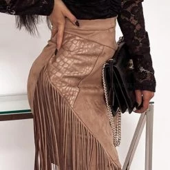 Levency Vegan Fringe Suede Mini Skirt New In