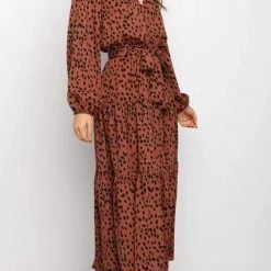 Levency New In Print Belted Long Sleeve Maxi Dress
