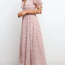 Levency Shirred Waist V Neck Maxi Dress New In