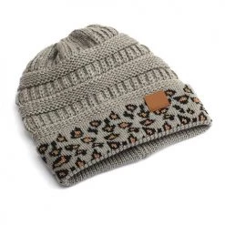 Levency New In Animal Print Messy Bun Beanie