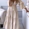 Levency New In Ruffles Flares Sleeve Maxi Dress