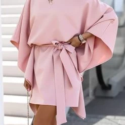 Levency New In Loose Bat Belted Mini Dress