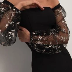 Levency Tulle Sleeve Square Neck Bodycon Midi Dress 11 Levency Tulle Sleeve Square Neck Bodycon Midi Dress