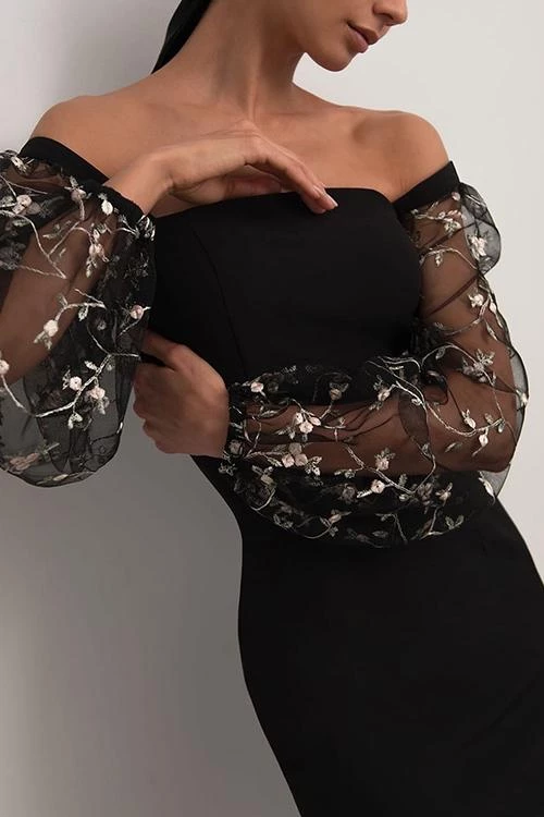 Levency Tulle Sleeve Square Neck Bodycon Midi Dress 6 Levency Tulle Sleeve Square Neck Bodycon Midi Dress