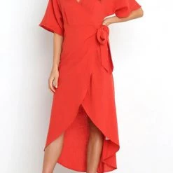 Levency Solid V Neck Tulip Wrap Dress New In 21 Levency Solid V Neck Tulip Wrap Dress New In
