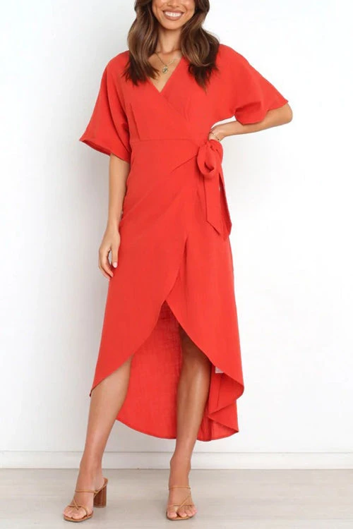 Levency Solid V Neck Tulip Wrap Dress New In 8 Levency Solid V Neck Tulip Wrap Dress New In