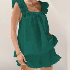 Levency Ruffles Square Neck Short Set