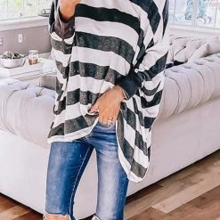 Levency Stripe O Neck Bat Blouse New In