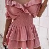 Levency Elastic Ruffles V Neck Mini Dress New In