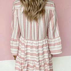 Levency Striped Flares Sleeve Tiered Mini Dress 14 Levency Striped Flares Sleeve Tiered Mini Dress