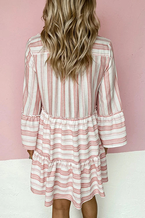 Levency Striped Flares Sleeve Tiered Mini Dress 5 Levency Striped Flares Sleeve Tiered Mini Dress