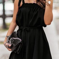 Levency Solid Tie Shoulder Mini Dress New In