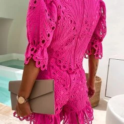 Levency Crochet Lace Half Blouse Short Set New In