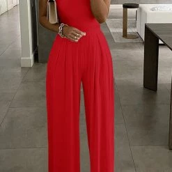 Levency Lace Patchwork O Neck Wied Leg Jumpsuits New In