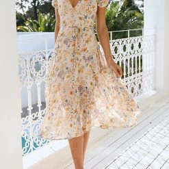 Levency Floral Print V Neck Midi Dress 14 Levency Floral Print V Neck Midi Dress