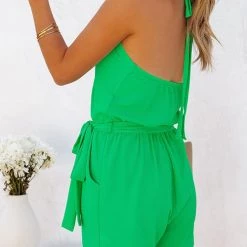 Levency New In Pocketed Halter Neck Backless Romper