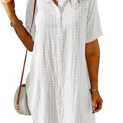 Levency Plaid Button Half Sleeve Mini Dress 12 Levency Plaid Button Half Sleeve Mini Dress