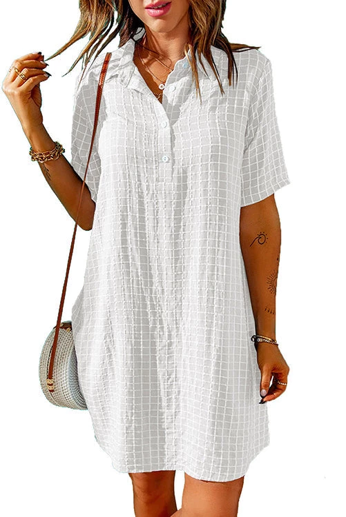 Levency Plaid Button Half Sleeve Mini Dress 5 Levency Plaid Button Half Sleeve Mini Dress