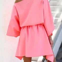 Levency New In Loose Bat Belted Mini Dress