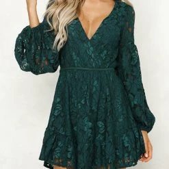 Levency Lace V Neck Puff Sleeve Mini Dress New In