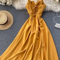 Levency Solid V Slip Maxi Dress