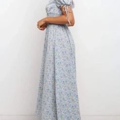 Levency Shirred Waist V Neck Maxi Dress New In