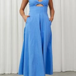 Levency Cut Out Backless V Neck Maxi Dress