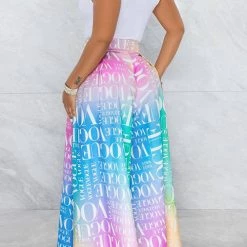 Levency New In College Print High Waist Wide Leg Pants