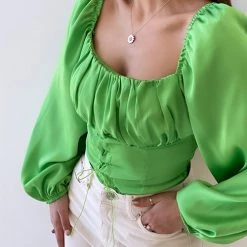 Levency Square Neck Lace Up Top