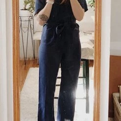 Levency New In Linen V Neck Wrap Jumpsuits