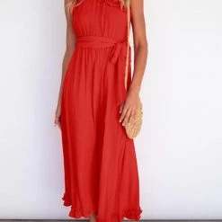 Levency Ruffles One Shoulder Belted Maxi Dress