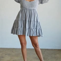 Levency New In Smocked Gingham Babydoll Dress