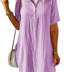 Levency Plaid Button Half Sleeve Mini Dress 11 Levency Plaid Button Half Sleeve Mini Dress