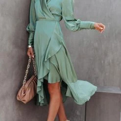 Levency Ruffle Trim Wrap Maxi Dress New In