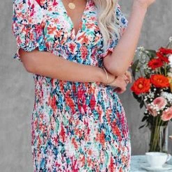 Levency New In V Neck Puff Sleeve Smocked Waist Midi Dress 14 Levency New In V Neck Puff Sleeve Smocked Waist Midi Dress