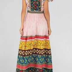 Levency New In Vintage Print Lace Maxi Dress