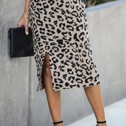 Levency Knit Leopard Print Bodycon Skirt New In