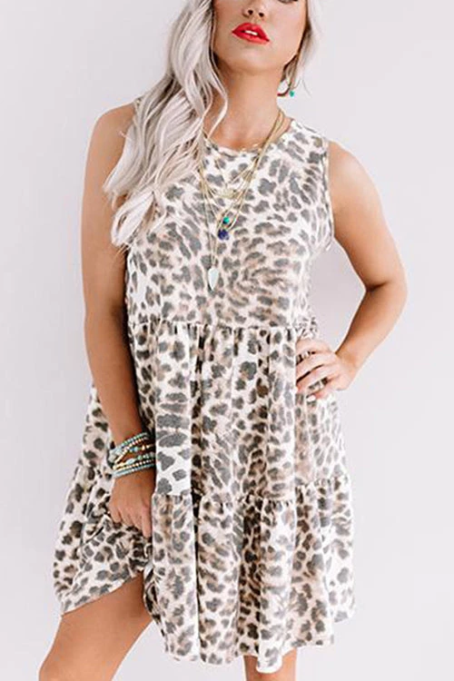 Levency Leopard Sleevelsss Babydoll Dress 2 Levency Leopard Sleevelsss Babydoll Dress